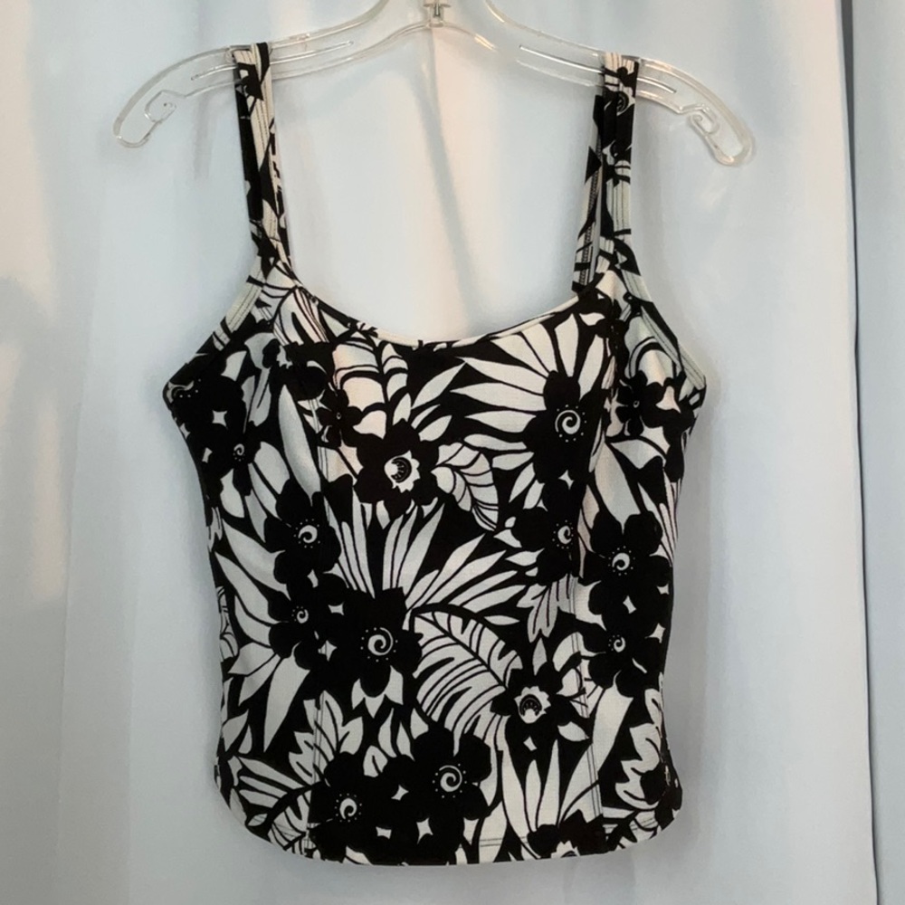 Liz Claiborne Tankini Top Black White Floral Women Size 12